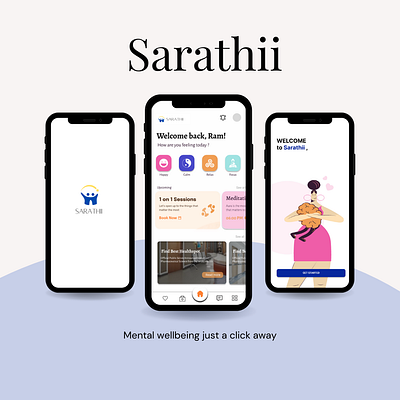 Sarathii: Your Mental wellbeing Companion app branding design graphic design illustration logo typography ui ux vector