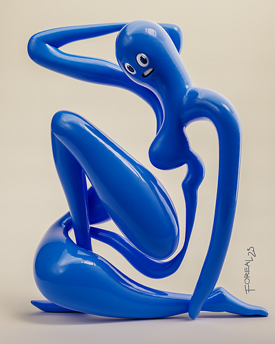 Nu bleu 3d cgi character foreal illustration matisse