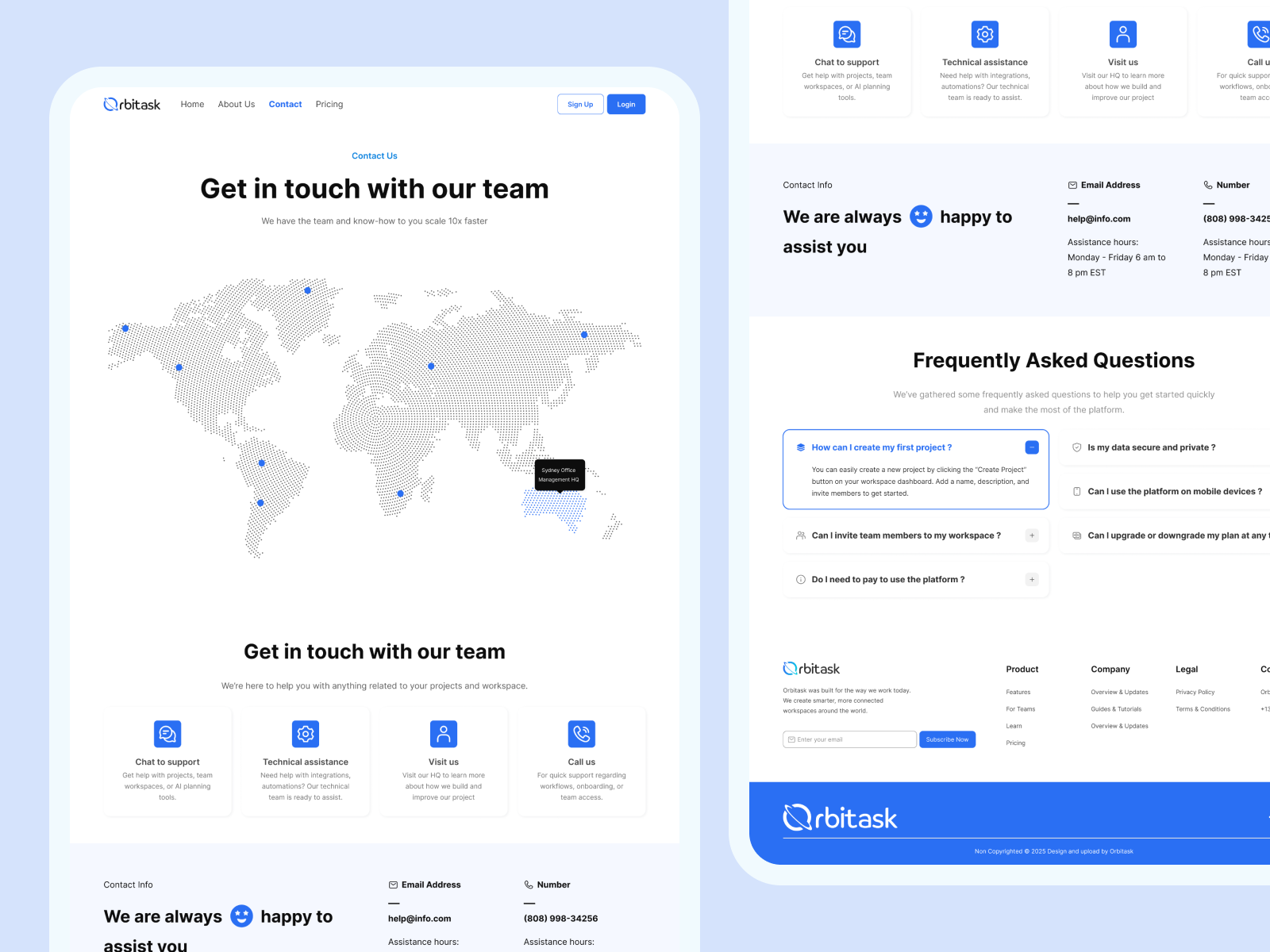 Orbitask — Contact Page UI cleanui contact us contactpage dashboard dashboarddesign design designsystem figma landingpage modern saasdesign ui uiux