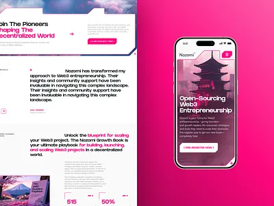 Nozomi — Web Design with 3D Visuals branding case study dark ui design landing page mobile ui startup ui ux web3 webdesign