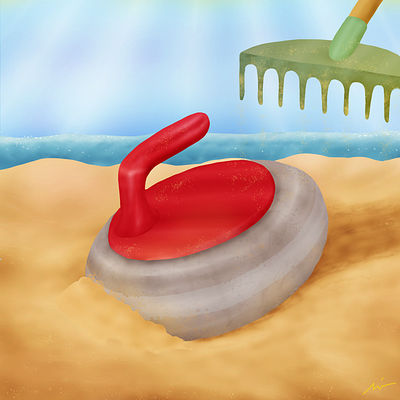"Impossible sport : Beach Curling" add airbrush art beach campaign color pencil curling design draw dream illustration impossible nft paint print realistic sport surrealism water ink