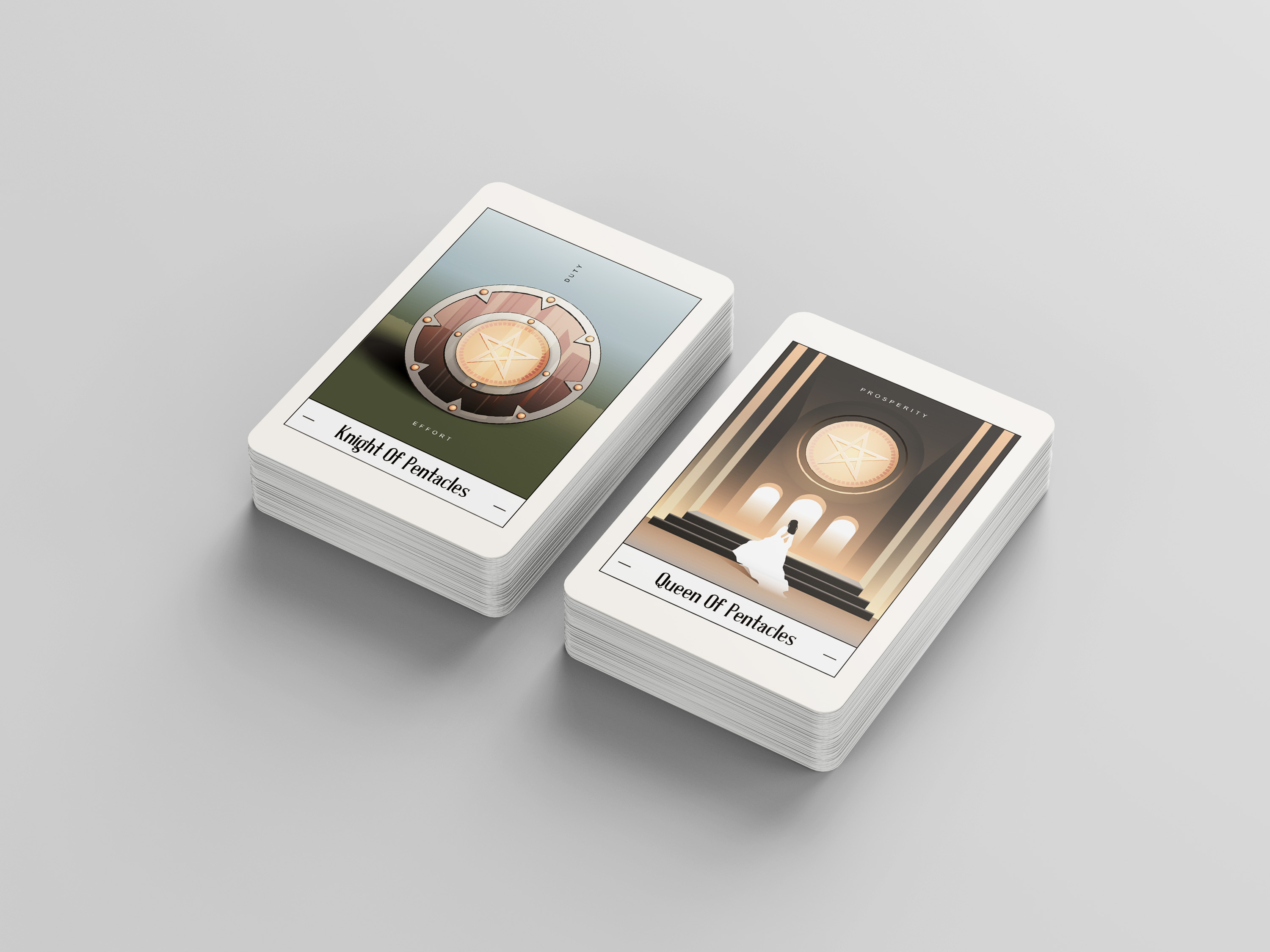 Minor Arcana Tarot card illustration branding colorful colors design geometric graphic design illustration knight of pentacles minor arcana playing cards queen of pentacles tarot tarot card illustration vector