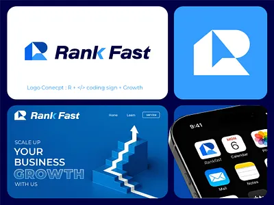 Rank Fast; Business Grow Agency logo ecommerce grow agency logo latter r logo r arrow logo r click logo r grow logo rank fast sky logo software company logo tech logo