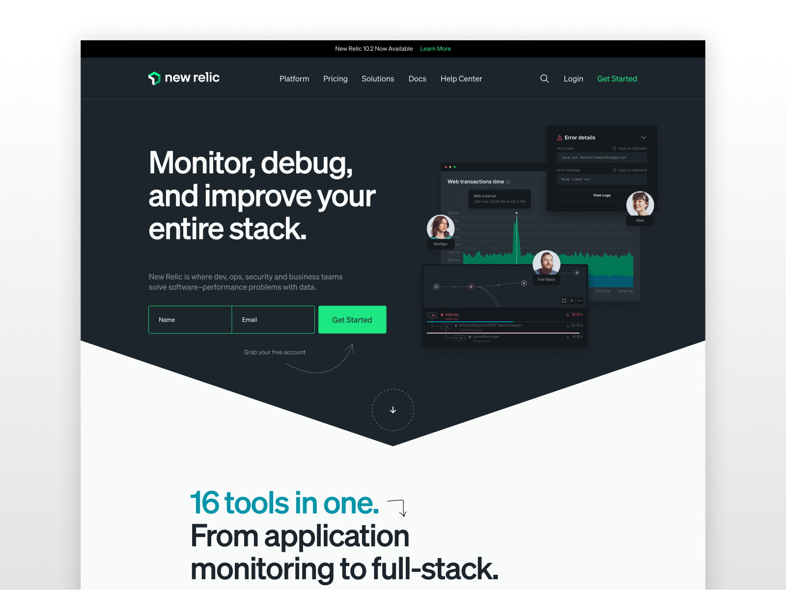 Example of New Relic Website