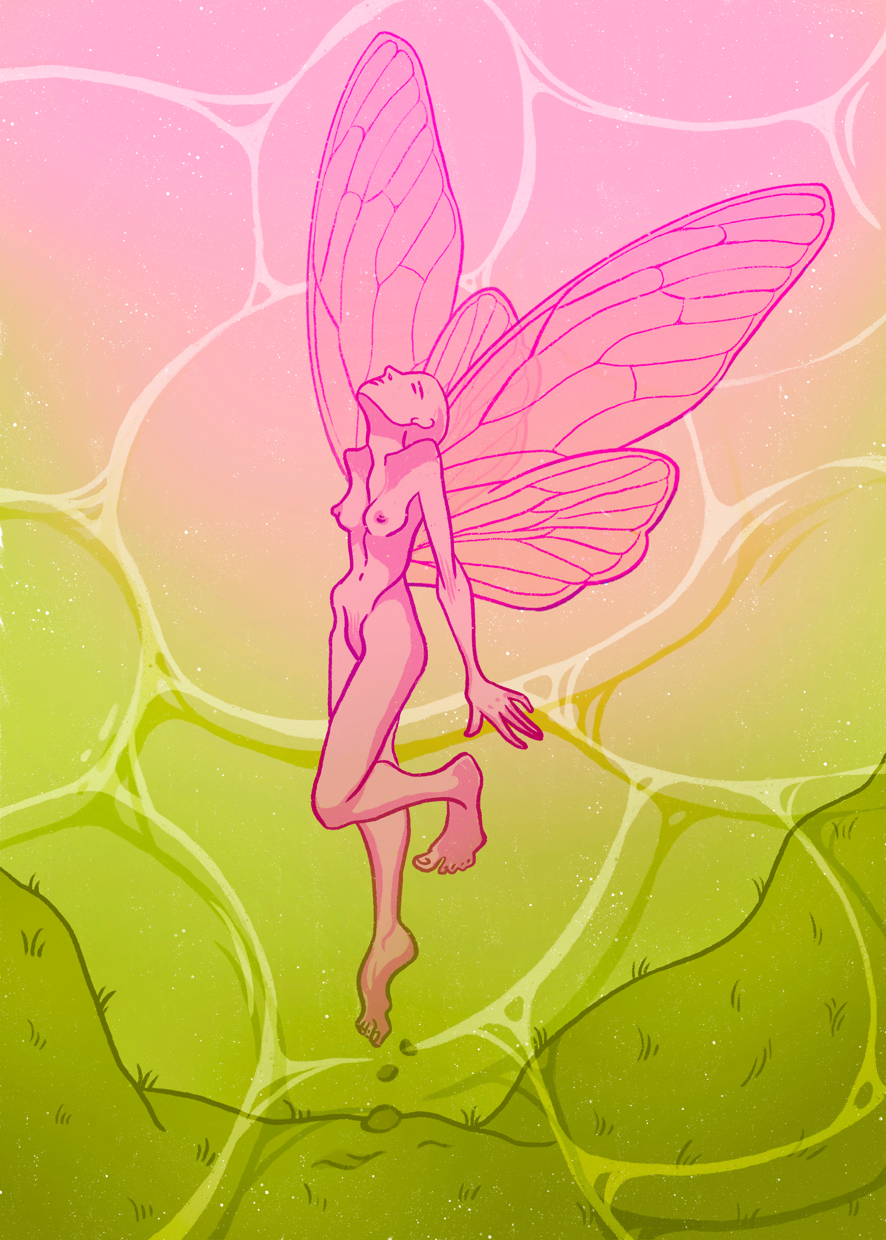 Metamorphosis | Fairy Illustration anathomy body character dna fairy female feminity green illustration libelulla metamorphosis nature pink procreate texture transformation water wings woman