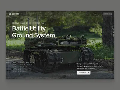 Hero design concept for a defence technology company defence hero landing page military modern noise robotics uiux webdesign