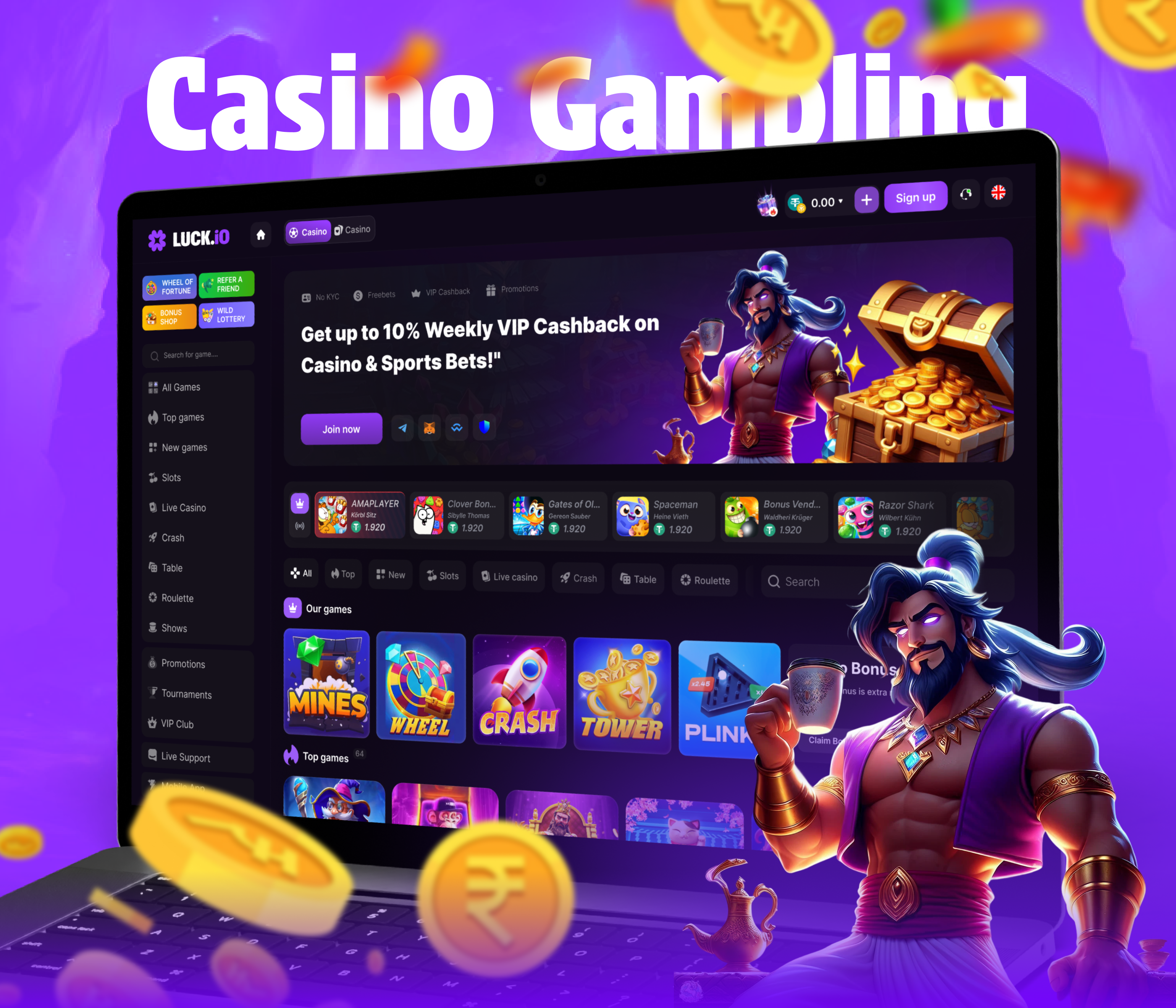 Casino Luck.io Website Design bettong casino casino app casino betting casino games casino interface casino online casino platform crypto design slots gambling game ui gaming live casino mobile casino online casino original games sport betting website