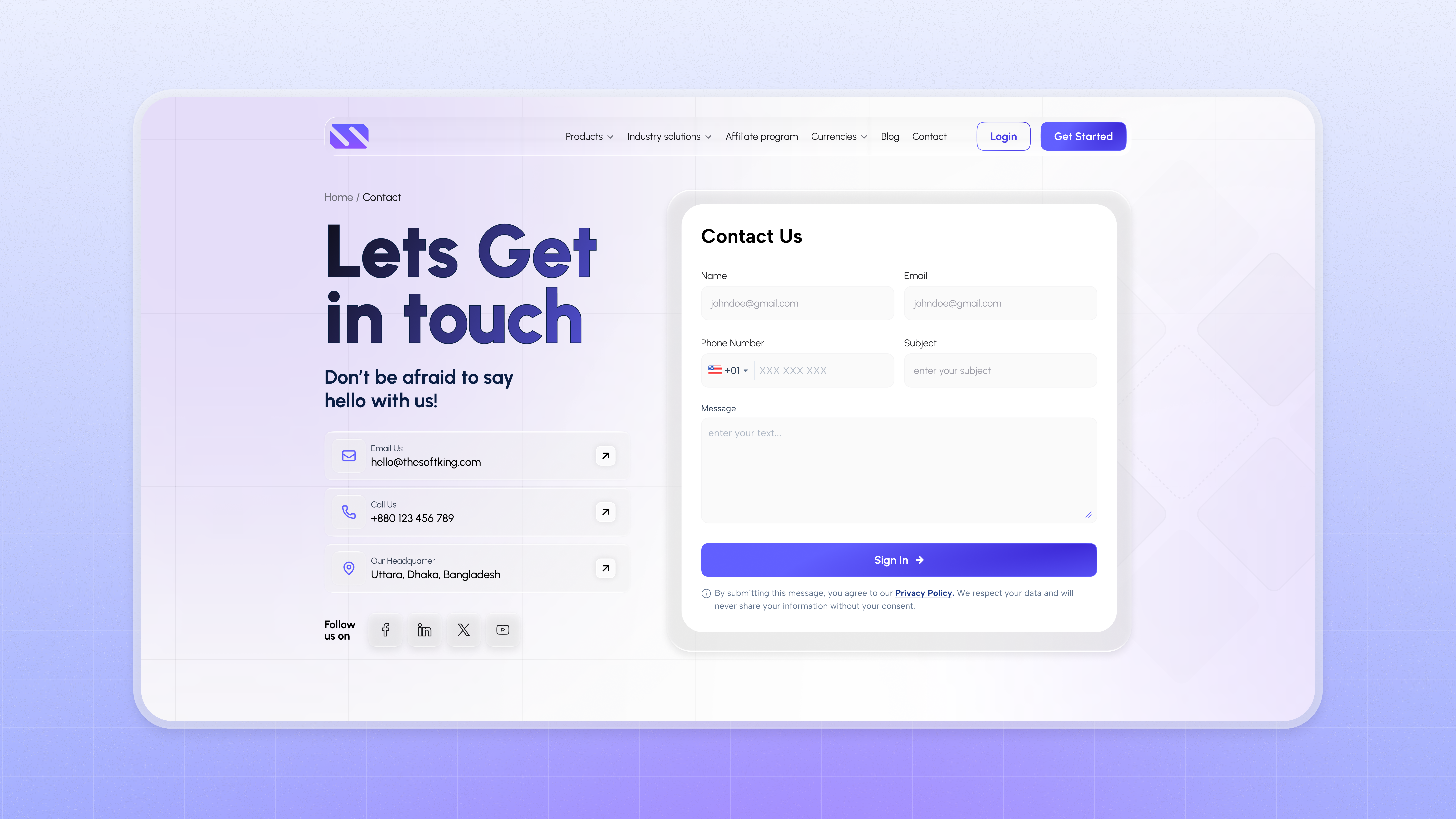 Contact Page - UI Design blue cleanui contact contact form contact page contact us form interface design ui design uiux user interface