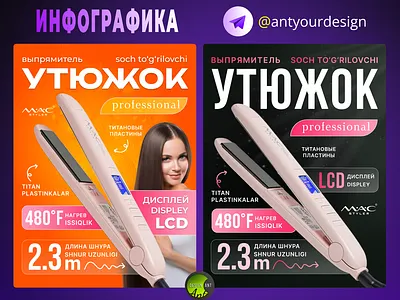 Утюжок | карточка товара | инфографика uzum валдбериз дизайн изюм инфографика карточка карточки товара косметика маркетплейс озон плойка утюжок яндекс маркет