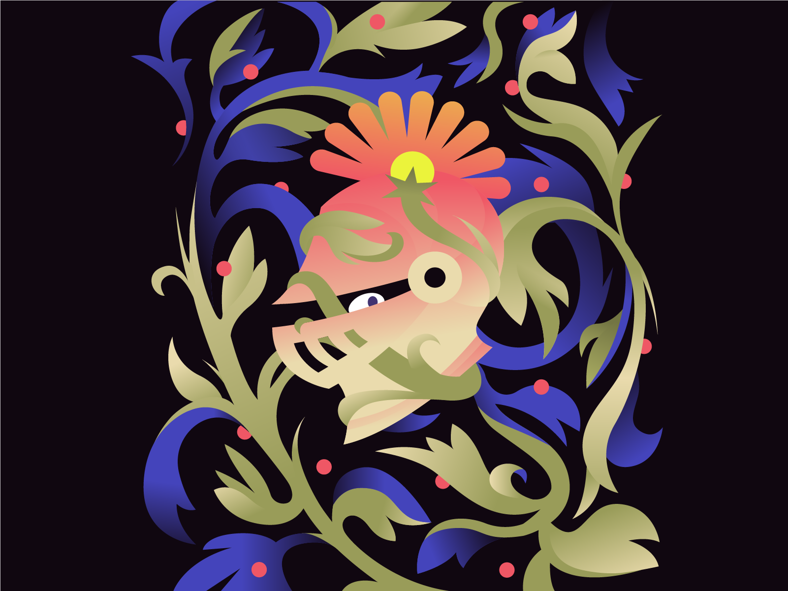 Warrior card flower gradient grass illustration knight vector