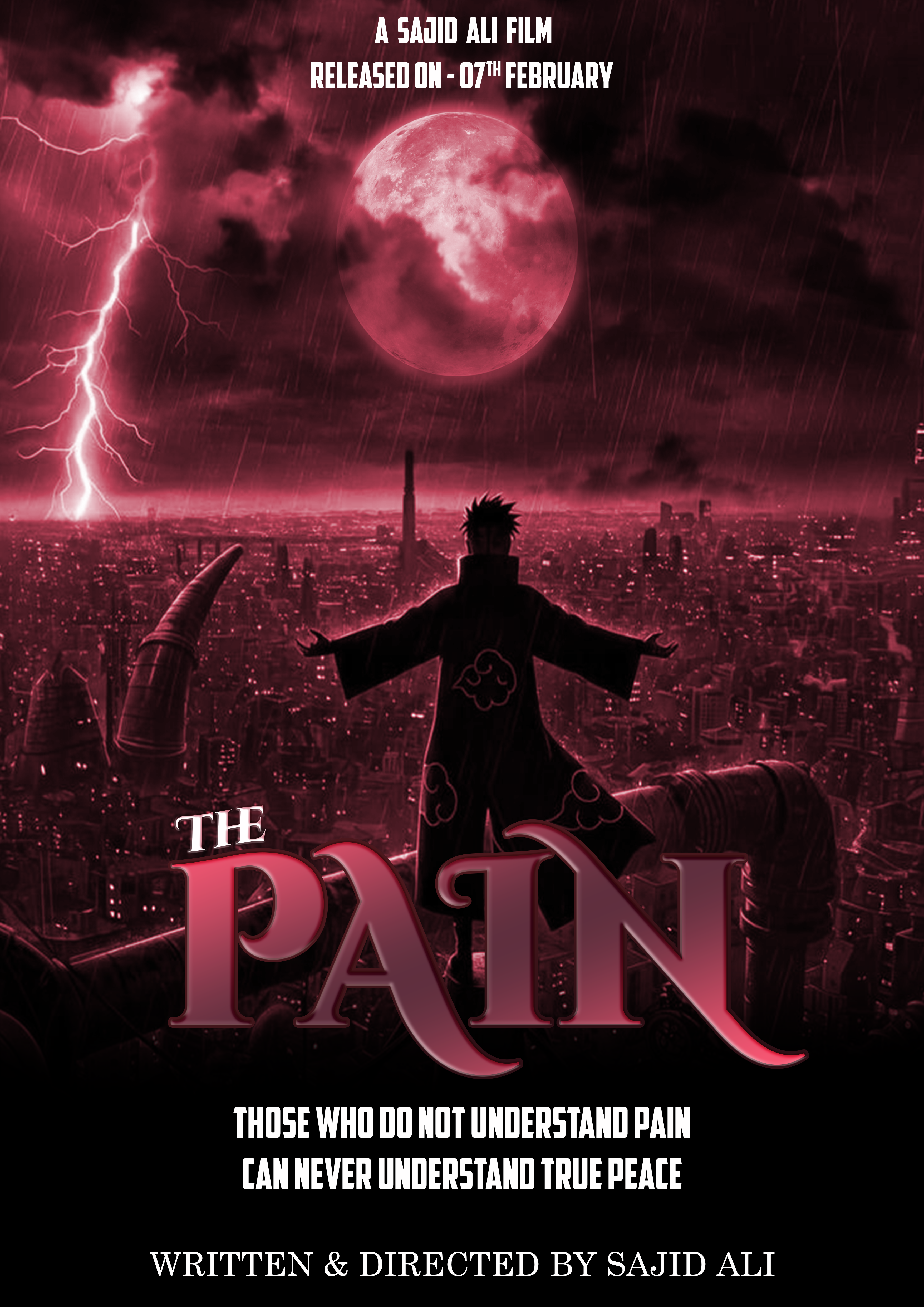 THE PAIN – Dark Cinematic Poster on Suffering & Peace anime inspired cinematic poster concept art dark art digital art graphic design movie poster photoshop manipulation poster design typography visual storytelling