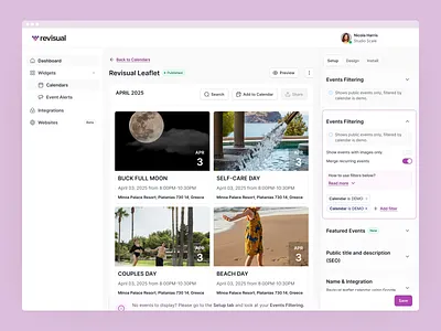Calendar avatar b2b back badge calendar desktop editing editor listing navigation planer preview saas setting setup sidesheet view web app website widget