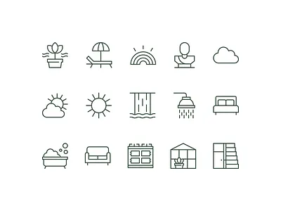 Spaces icons bath cloud design icon icons illustration minimal minimalism minimalist room space spaces sun ui vector