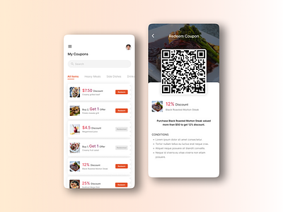 Daily UI 061 - Redeem Coupon adobe xd app branding coupon coupons daily ui 061 dailyui design discount figma food app illustration offers online food order redeem coupon restaurant ui ux