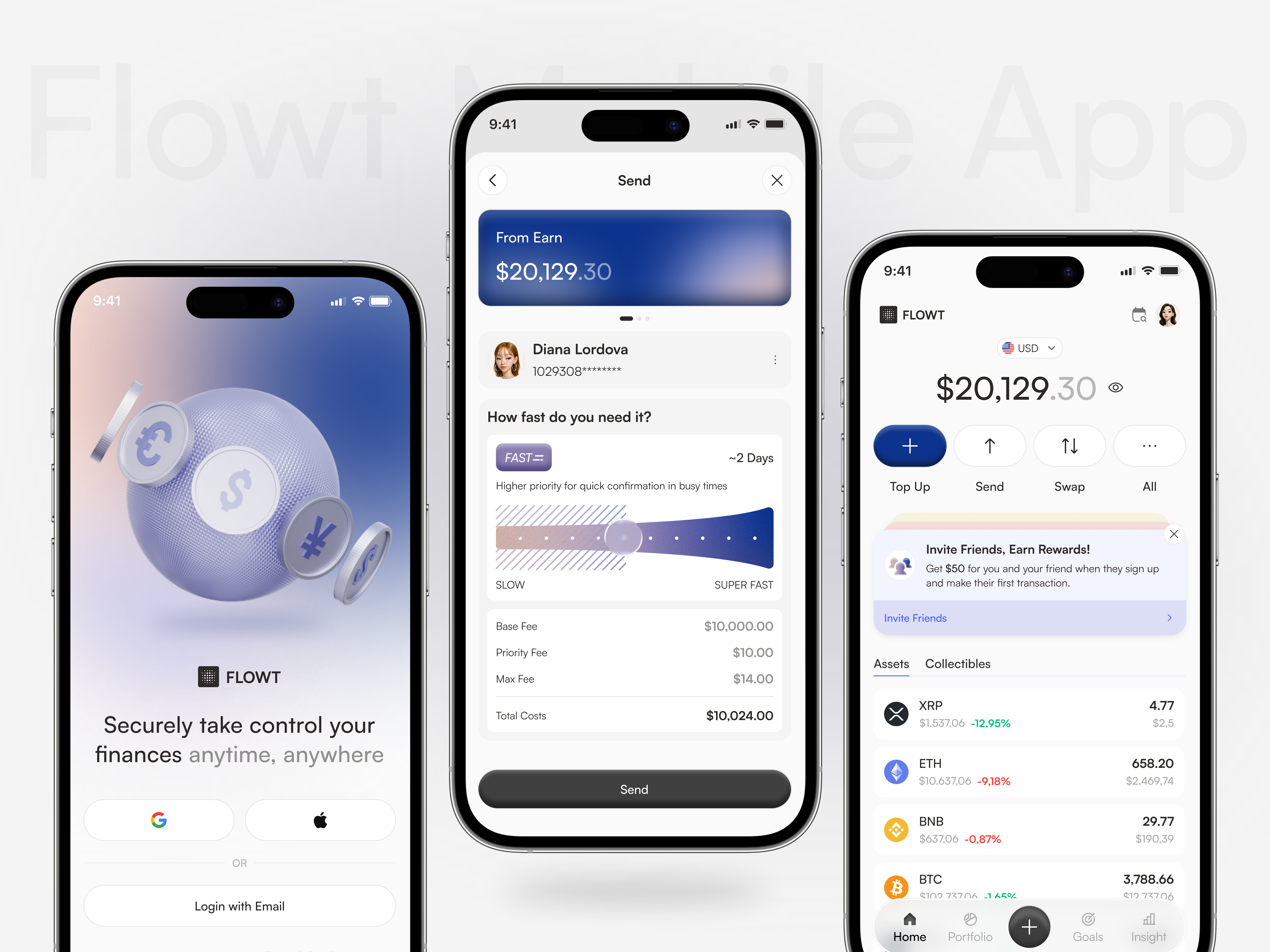 Flowt | Multi-Currency Wallet App banking btc coin crypto deposito finance financial market mobile app money multi currency multi wallet pocket trading app transfer