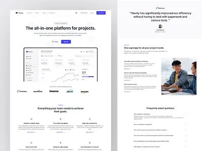 Navity - Project Management Landing Page Animation analytics animation business crm dashboard landing page management minimalist motion motion design motion graphics product project management saas service statistic ui ux web design website