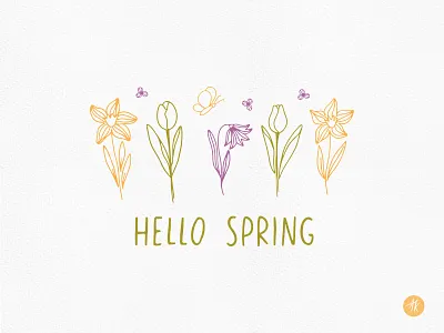 Hello Spring botanical cartoon style cute spring daffodils doodle floral spring hand drawn hyacinth line art somple flowers spring clipart spring design spring drawing spring garden spring saying tulip flower tulips vector illustration whimsy spring