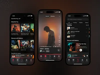 Music Streaming Mobile App dark mode mobile app design music player app music streaming saas ui uiux