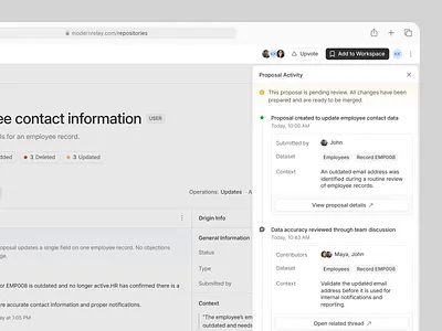 Review Database Changes activity ai changes crm dashboard database drawerm review sidebar