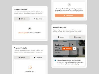 Upload and Generation States - Property Portfolio ai ai generation design generation modal property property management property portfolio real estate ui ui design uiux upload upload states