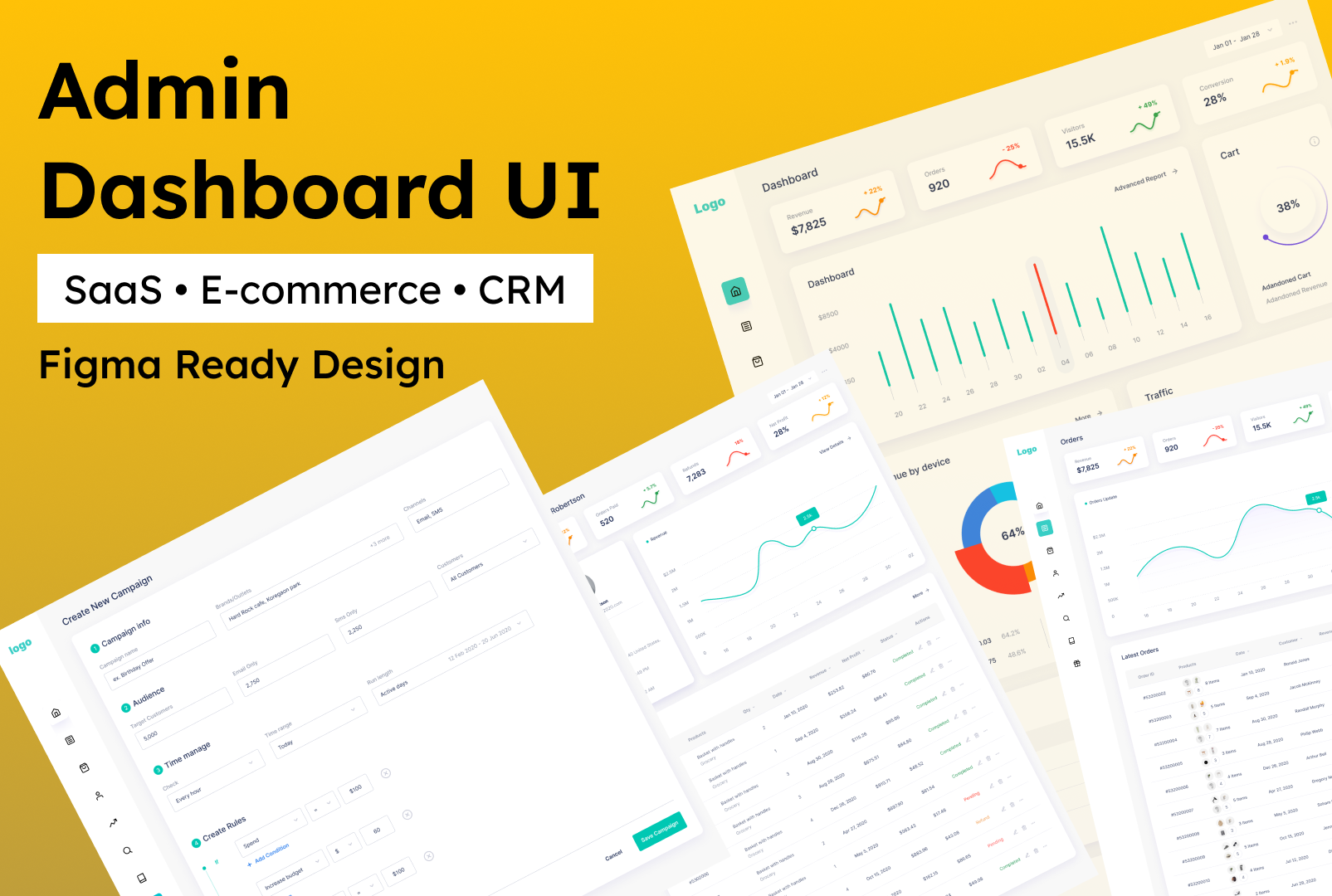 Admin Dashboard UI for SaaS, CRM & E-commerce | Figma Design admin panel analytics charts crm dashboard dashboard ui data visualization ecommerce figma product design saas saas dashboard tables ui ux web app