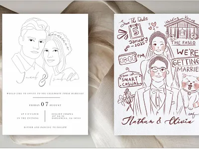 Wedding Invitation Design with Personalized Artwork customillustration graphic design handdrawn illustrateddesign illustration invitationdesign romanticdesign watercolorillustration weddingdesign weddinginvitation weddingstationery
