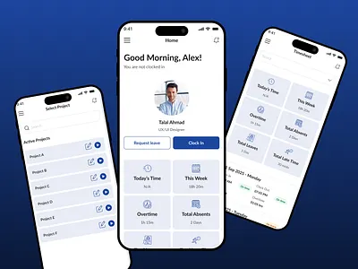Timesheet App and Admin Panel Design app design design glassmorphism hrm app mobile ui modern app ui ui ux