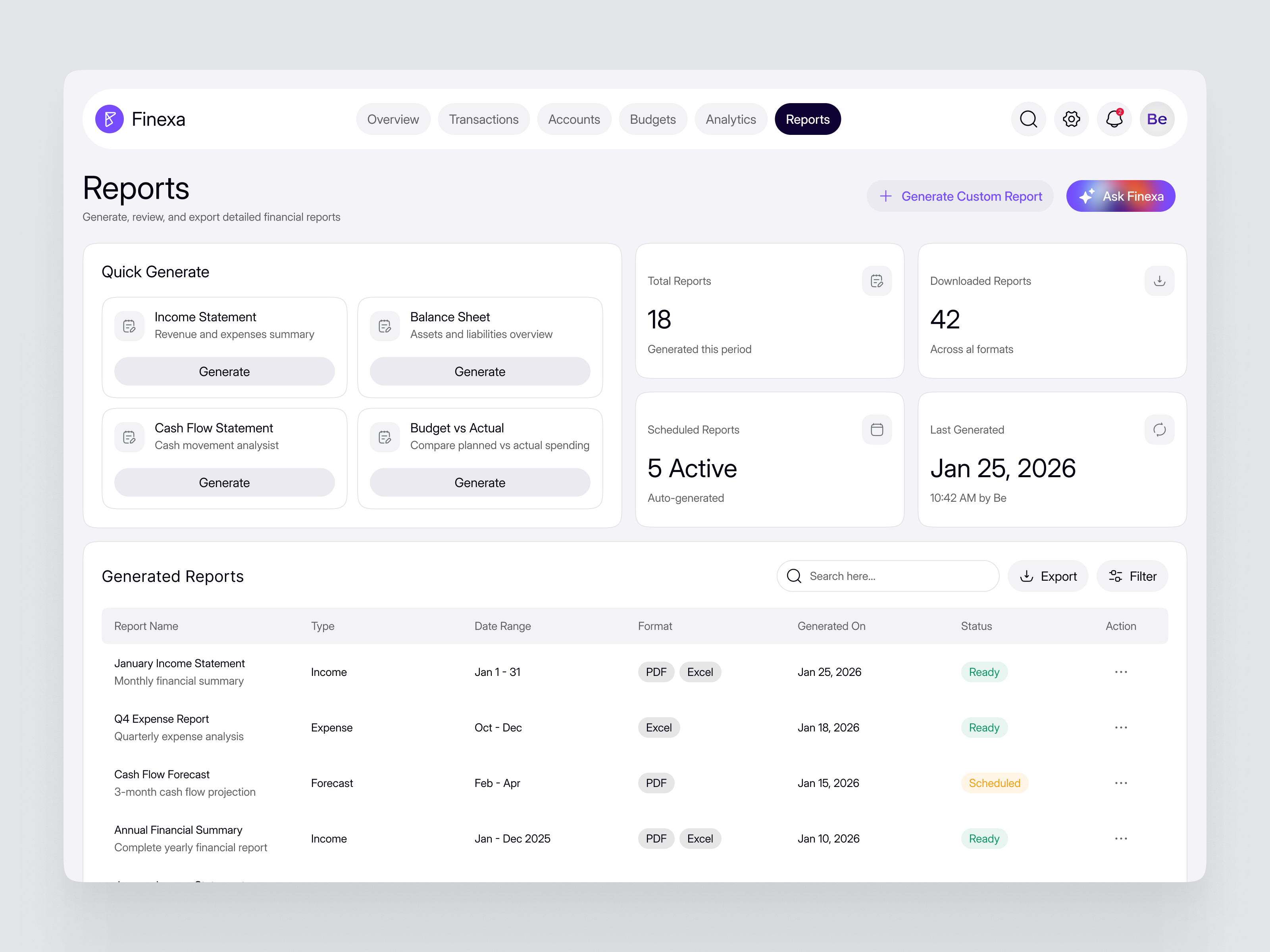Finexa – Reports Dashboard | SaaS | Web App interface product service startup ui ux web