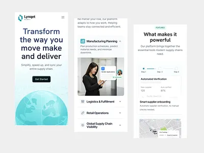Lynqet - Supply Chain Mobile Responsive b2b clean dipa inhouse logistics minimalist mobile mobile breakpoints mobile responsive modern saas scm startup supply chain supply chain management ui design