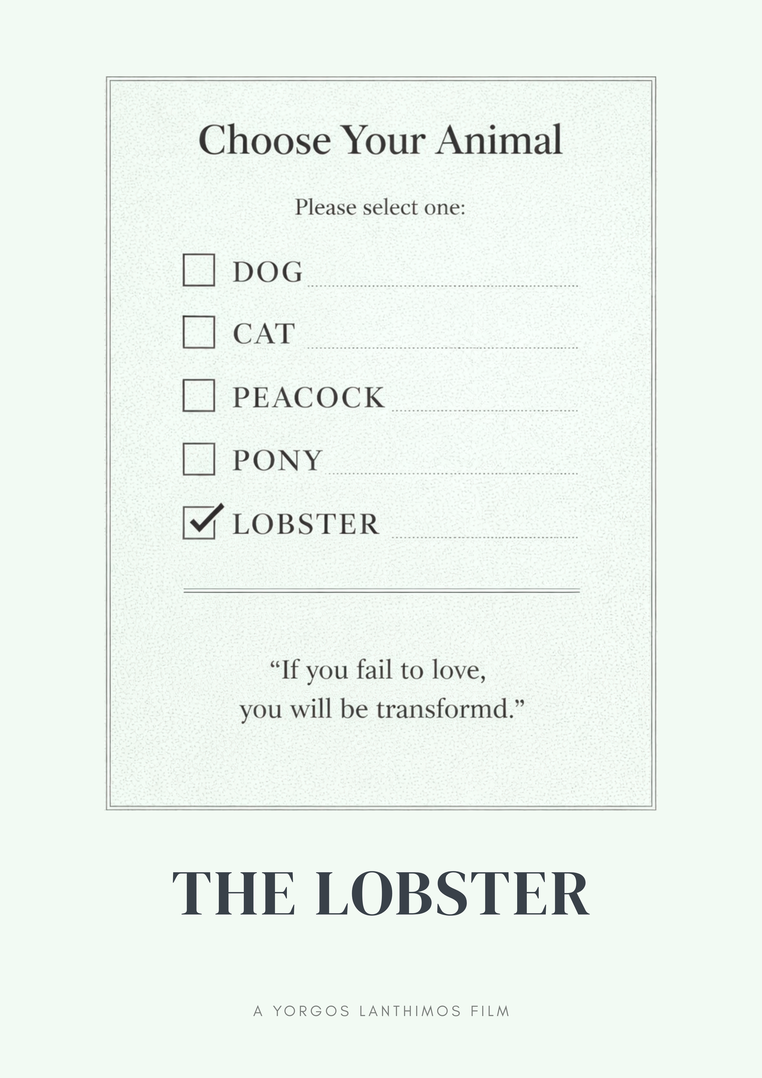 The Lobster Poster Redesign clean graphic design minimal movie poster movie poster redesign poster design poster redesign print