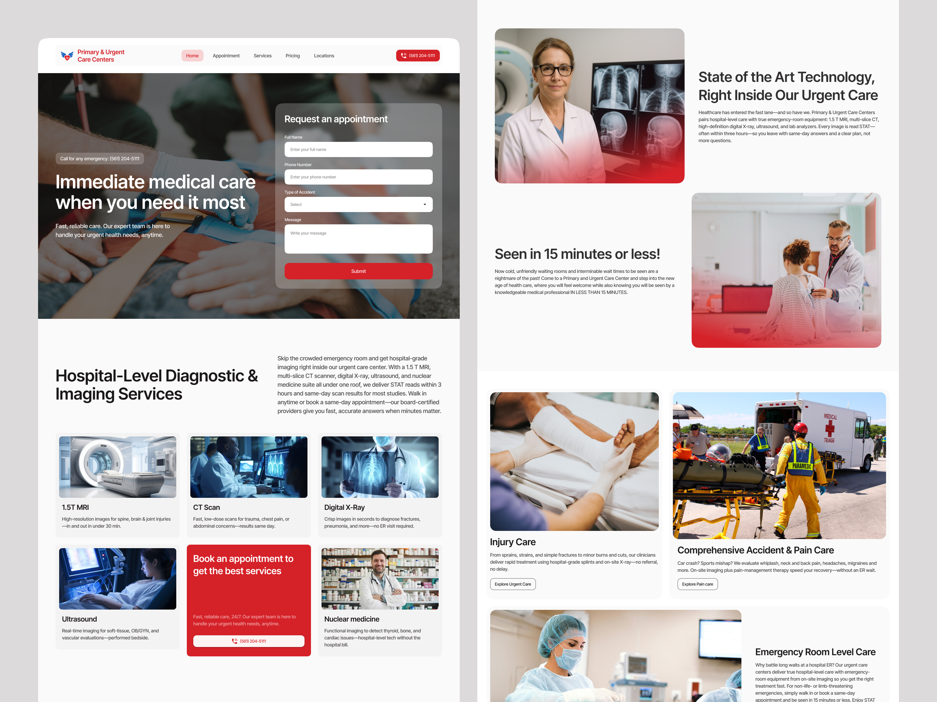 Urgent Care Center Website Redesign – Landing Page interface product service startup ui ux web