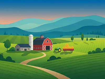 Flat Vector Farm & Agriculture Illustration adventure agriculture countryside environment farm green illustration landscape illustration nature outdoor rural tractor travel web