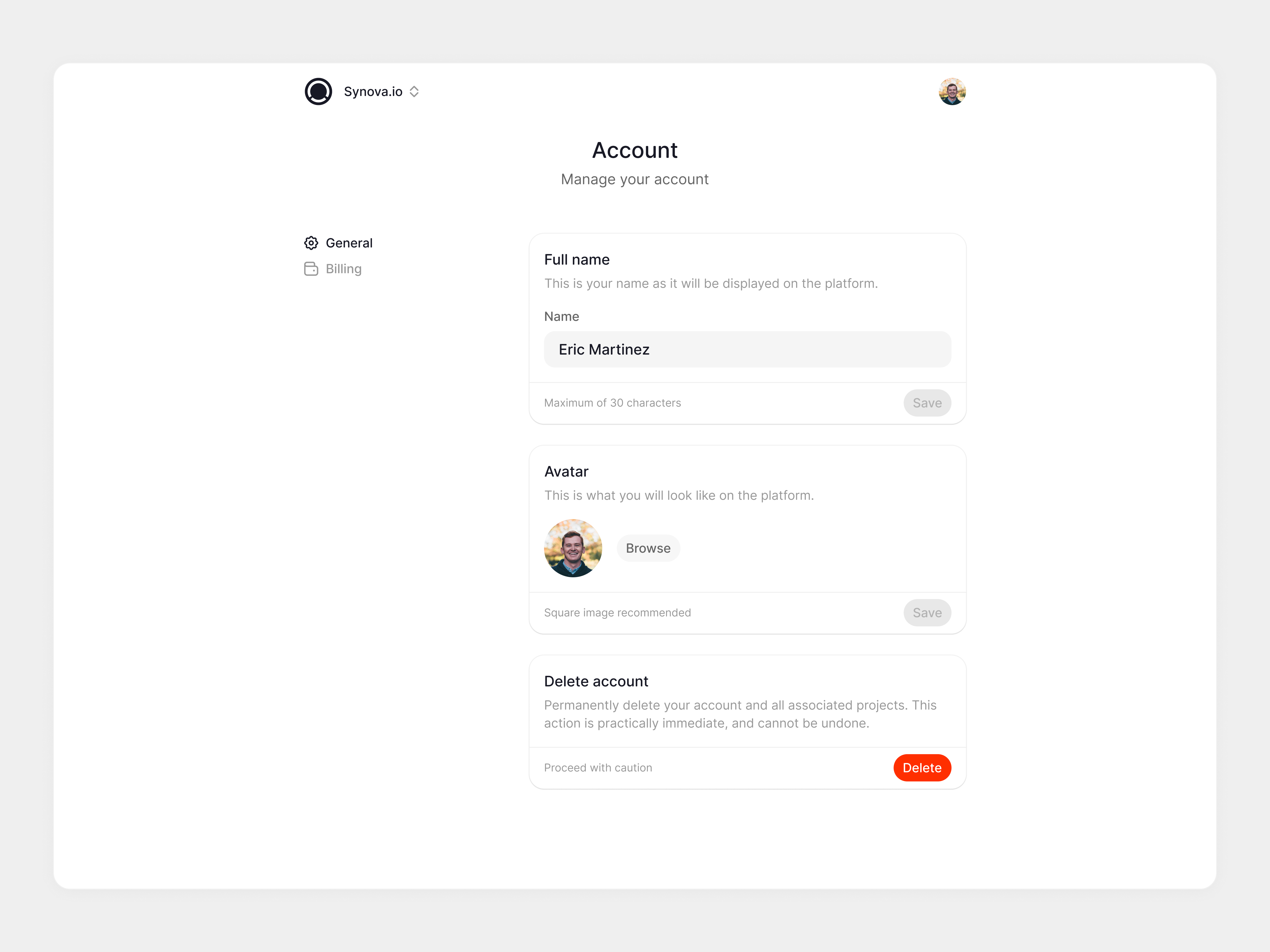 Synova - Account Settings account action button dashboard form general inputfield placeholder preferences profile settings shadow ui upload website