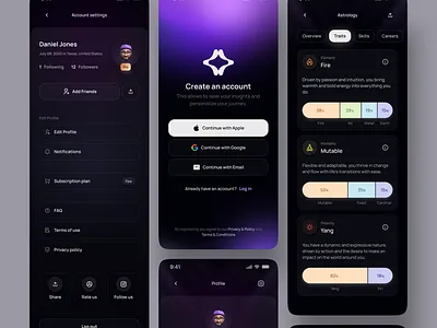 AI-Powered Cosmic Intelligence ai app astrology dark minimal mobile ui uidesign userinterface