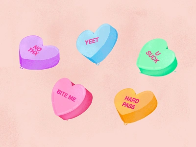 Salty Hearts ❤️‍🩹 anti valentines branding candy cute design funny graphic hate heart illustration illustrator lettering logo motion negative sour sweethearts texture type valentines