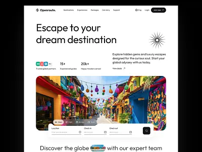 Openroute - Curating Global Odysseys Through Experience Design agency showcase app concept booking system ui design editorial web design experience design figma design hotel booking ui luxury travel branding minimal search ux startup landing page tourism website travel landing page travel tech ui ux ui design