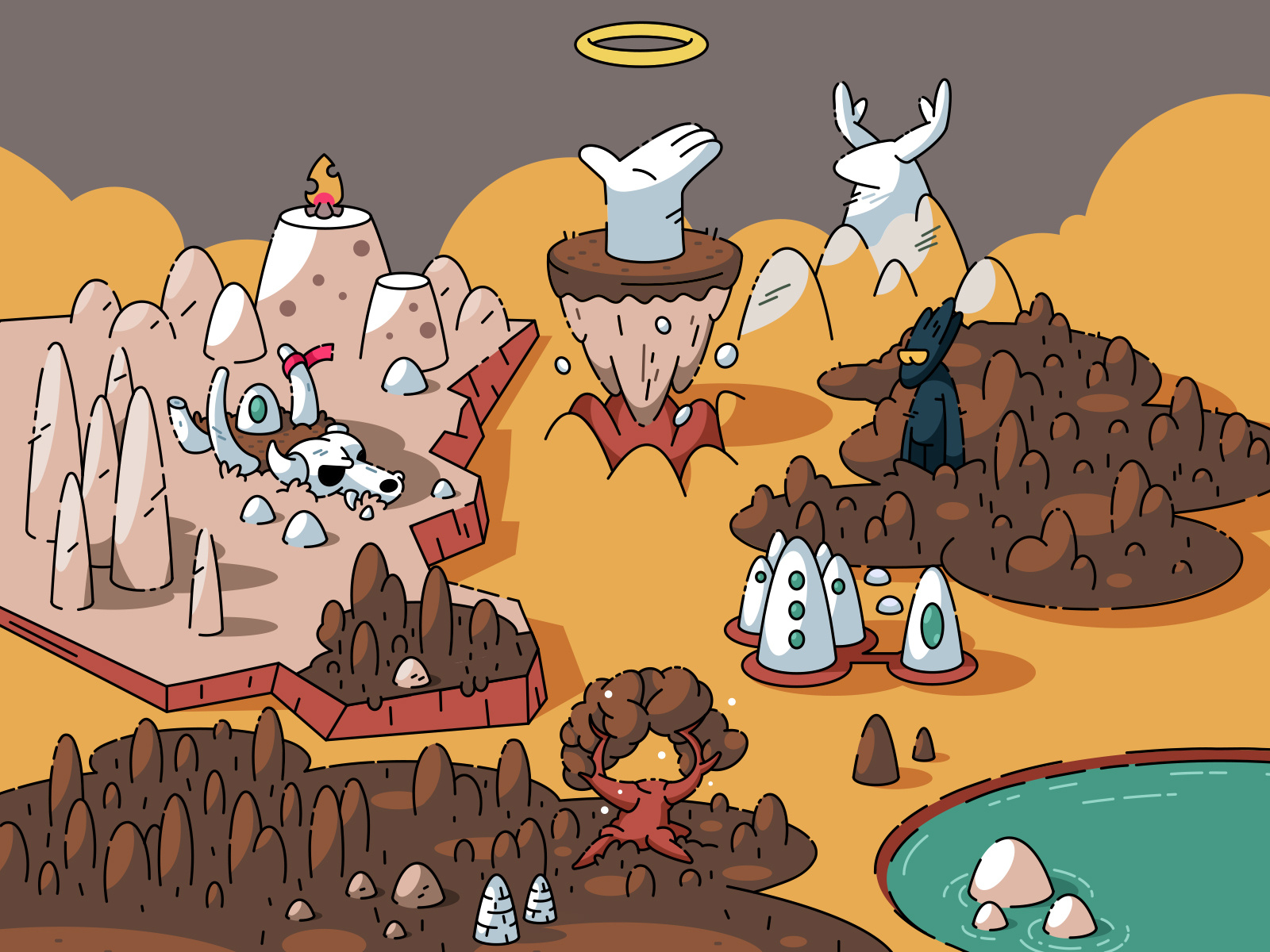 2D Doodle Map Landscape Background Illustration in Illustrator