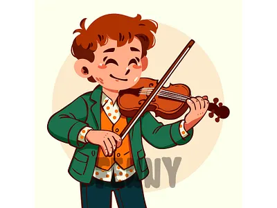 Cartoon Boy Playing a Violin art artist artistic cartoon concert cultural education entertainment festival music musician orchestra party performance play playing professional sound violin