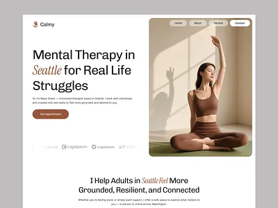 Wellness Website Design calm ui clean header design mental therapy minimal ui design modern therapy ui design ui ux design ux design web design wellness landing page wellness website
