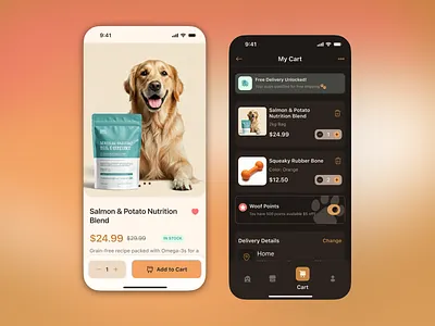 Woofly — A Smooth Checkout Experience cartui checkout dark mode design dog app dog lover dribbble ecommerce ecommerce app figma ios app light mode logo mobile app pet app product design ui ui design ux ux design