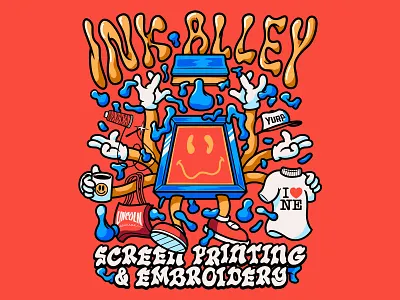 A little ditty for @inkalleyshirts alley art blobs branding character design coffee crumby crumby creative cups design embroidery hand drawn illustration ink print promo screen screen printing vector art