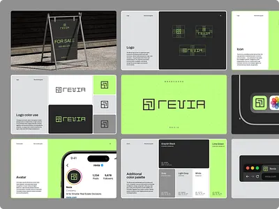 Revia - AI PropTech Brand Identity & Brandbook ai real estate ai startup branding architecture inspired branding brandbook design corporate identity design digital product branding fintech and proptech future tech branding geometric logo design logo design system modern brandbook modular brand system proptech branding real estate brand identity real estate logo design saas brand identity startup visual identity tech branding ui branding visual identity system