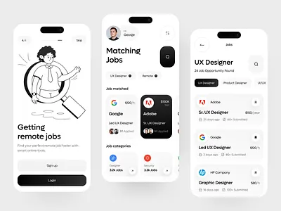 Job Finder App Design app app design career find job hiring job job application job finder job finding app job listing job platform job portal job search jobs app jobseeker mobile mobile app recruitment work finder