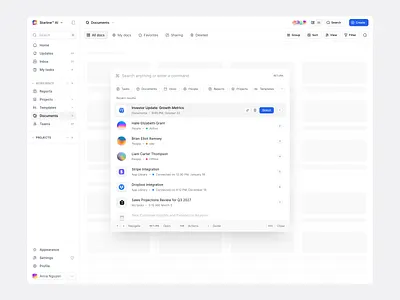 Command K Panel app design command center command k panel pop up product design ui ui design ux