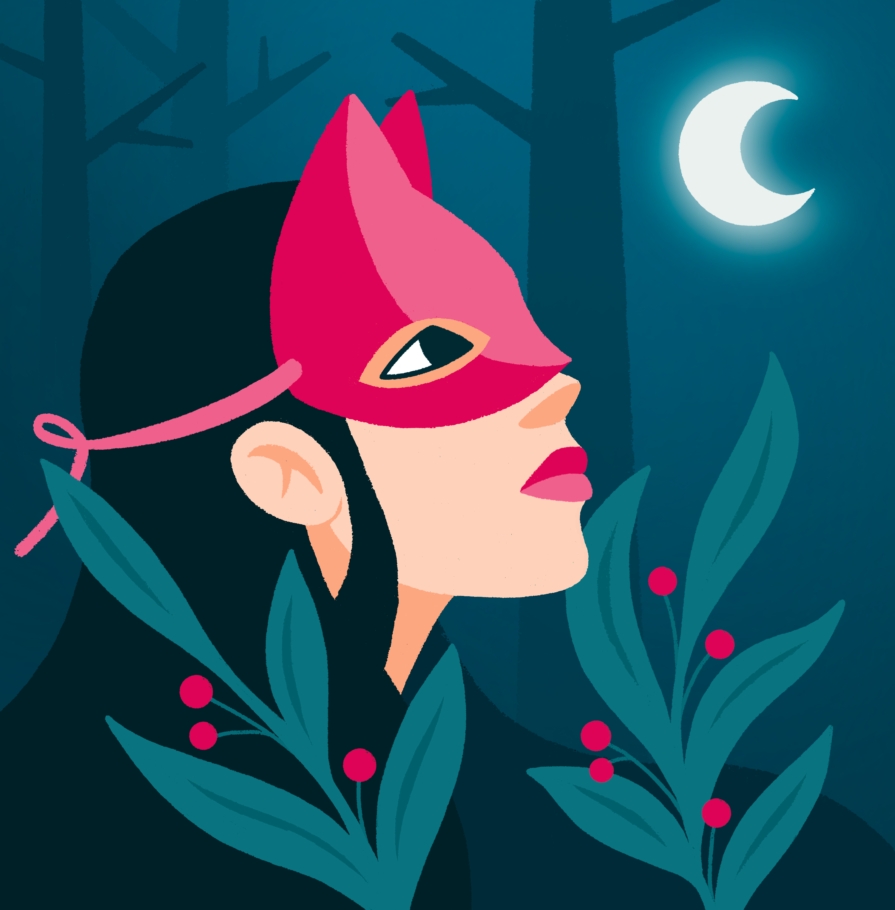 DTIYS - Moonlight dtiys girl illustration mask moon night portrait procreate