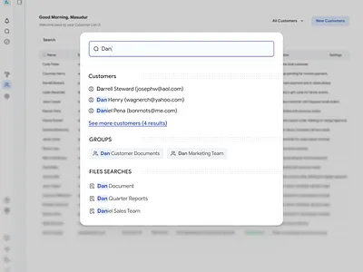 Search typing customer search b2b customer data table customer import customer list ui customer table customers store platforms dashboard design interface design product design saas website editor