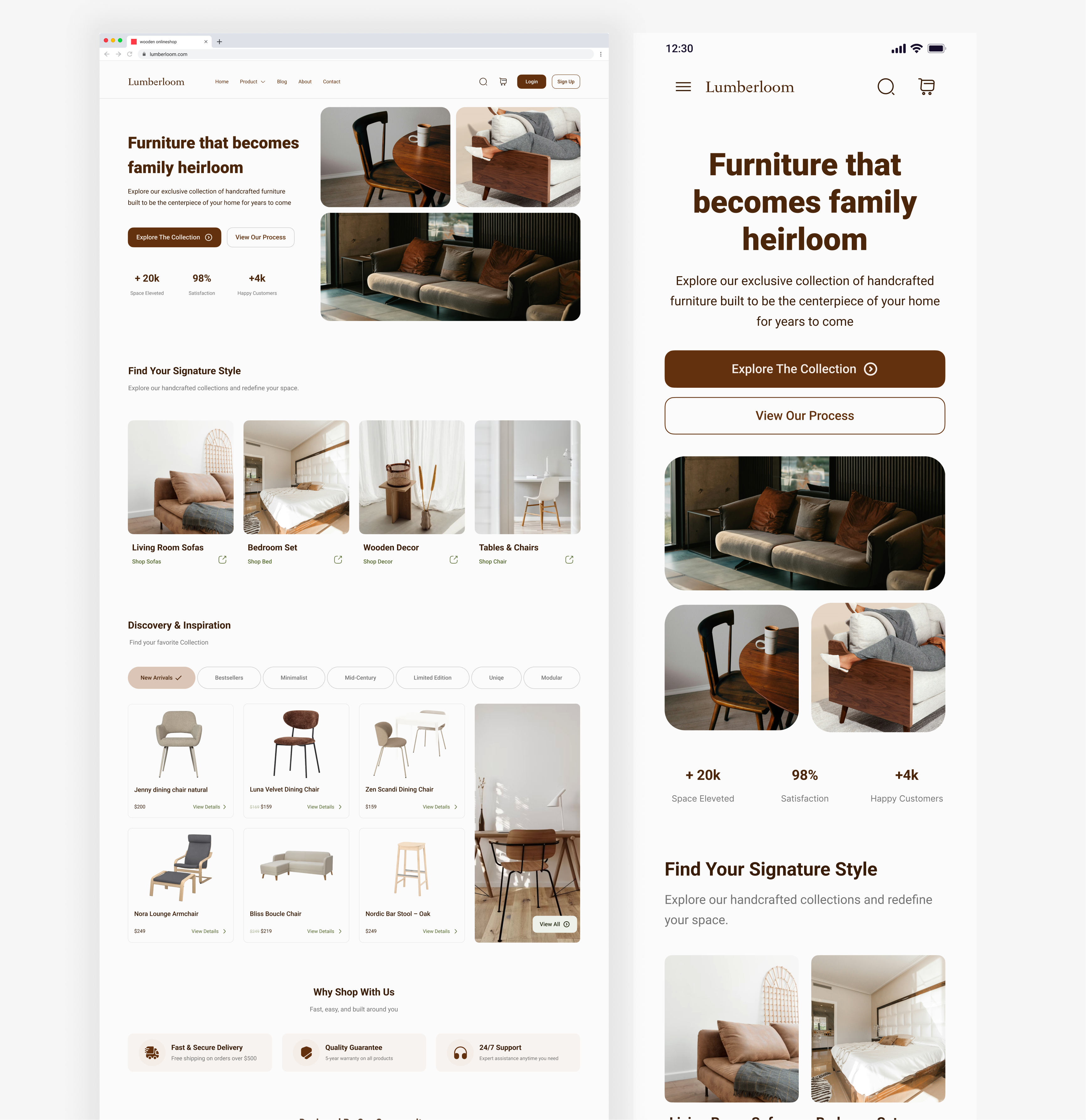 Lumberloom- Furniture Online Shop Landing Page ferniture landing page minimal ui online shop sofa shop web design web online shop wooden design wooden mood