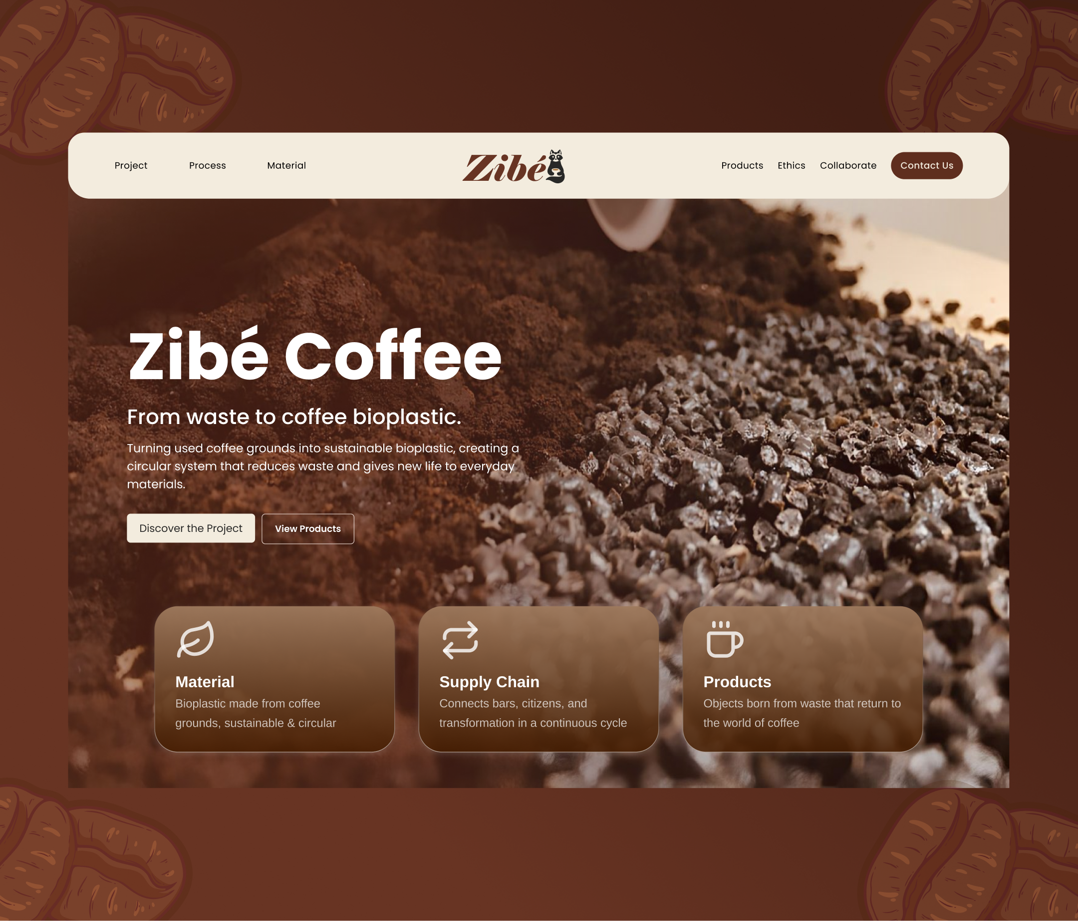 Example of Zibe Coffee website Design