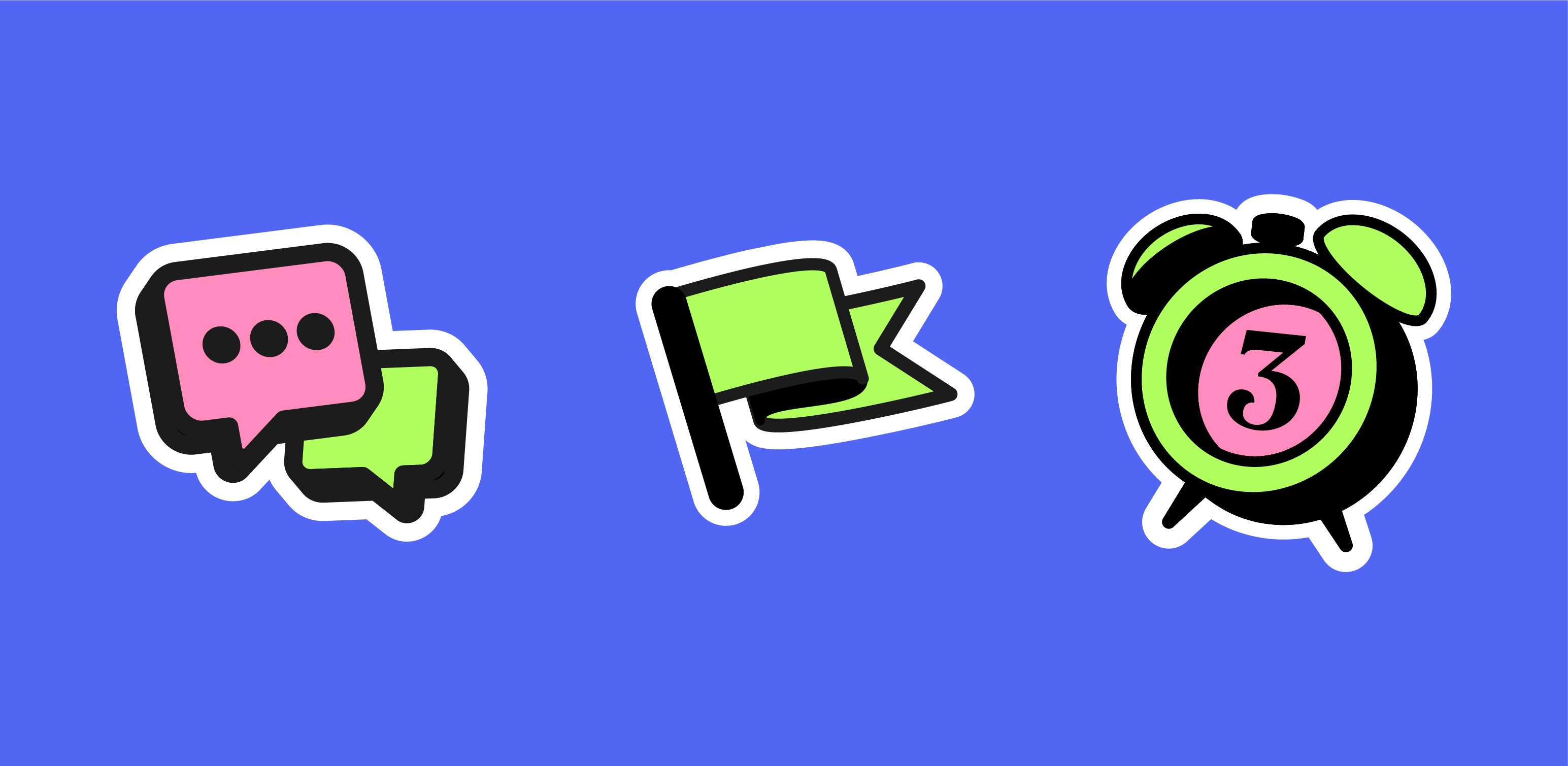 Playful UI Icons – Chat, Goal & Alarm adobeillustrator appdesign digitaldesign graphicdesign icondesign icons illustration stickerstyle uidesign uiicons vector