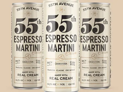 55th Ave Canned Cocktail alcohol beverage bottle can canned classy cocktail cream drink espresso label liquor martini packaging retro speakeasy spirit stylish vintage